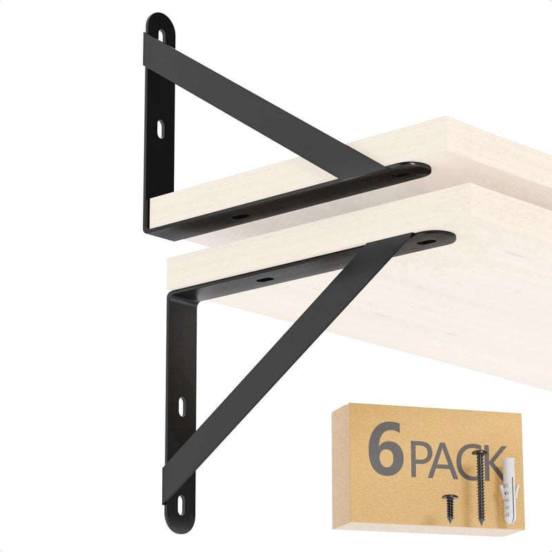 COCOYA 6.7x4.7 Shelf Brackets 6-Pack, Shelf Support Shelf Holder Steel Wall Mount Heavy Duty Small L Shape Triangle 90 Degree Metal Black with Screws Anchors Soporte de Estante - Image 1